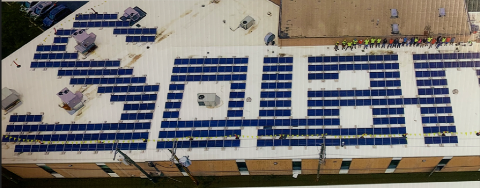 Solar spelled with solar modules on Current Electric’s Roof Top